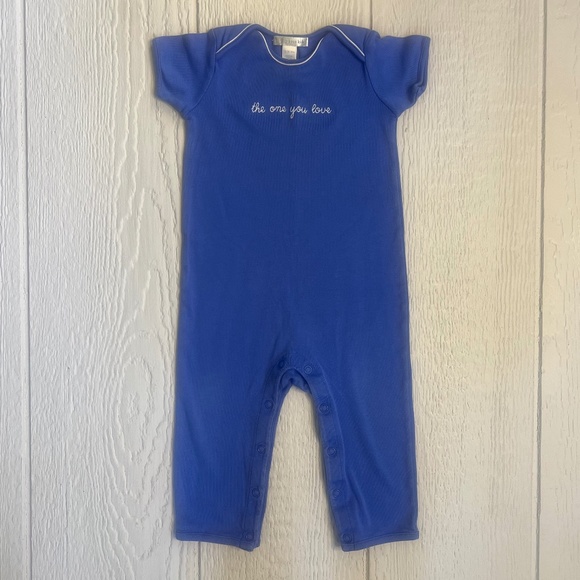 EUC [PBK] Blue VNTG Embroidered White Pottery Barn Onesie | Toddler Romper 12-18 - Picture 1 of 8